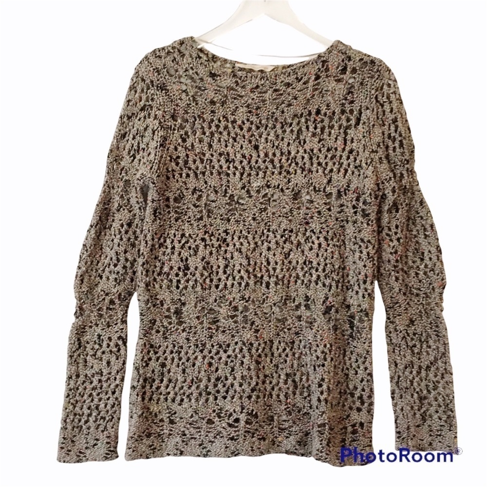Soft Surroundings Open-Knit Long Sleeve Silk-Blend Crochet Sweater Size Small